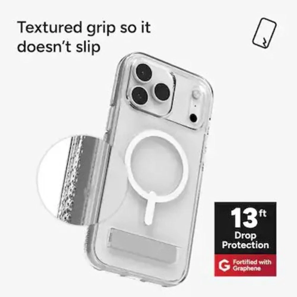 ZAGG iPhone 17 Pro Max Case Clear MagSafe Kickstand 13ft Drop Protection New